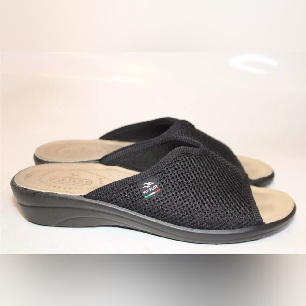Fly Flot Italy Donna 40 9 Black Knit Sandals Slides ◇comfort◇ orthotic - Picture 3 of 15